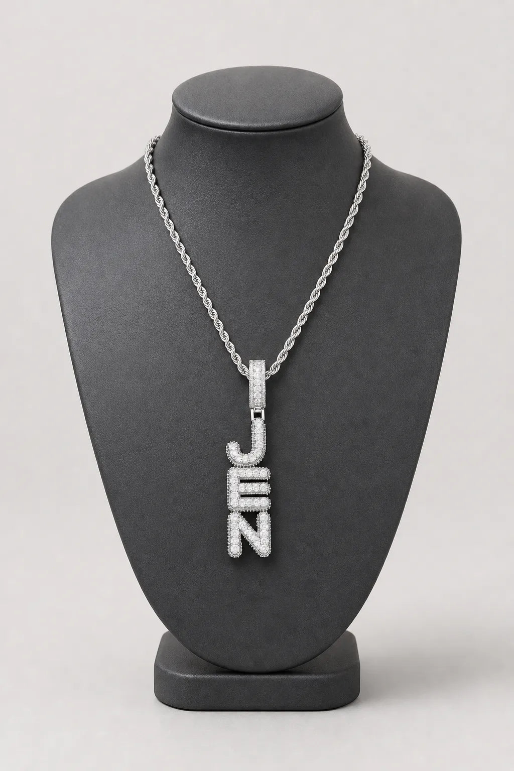 vertical name chain — Silver-tone — stand