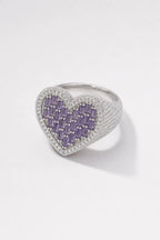 Bague coeur diamant — sur fond gris - couleur Argent violet
