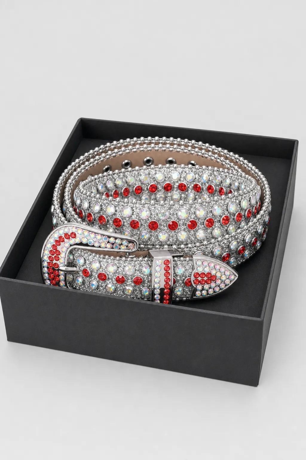 Ceinture strass argent — sur présentoir noir mat
