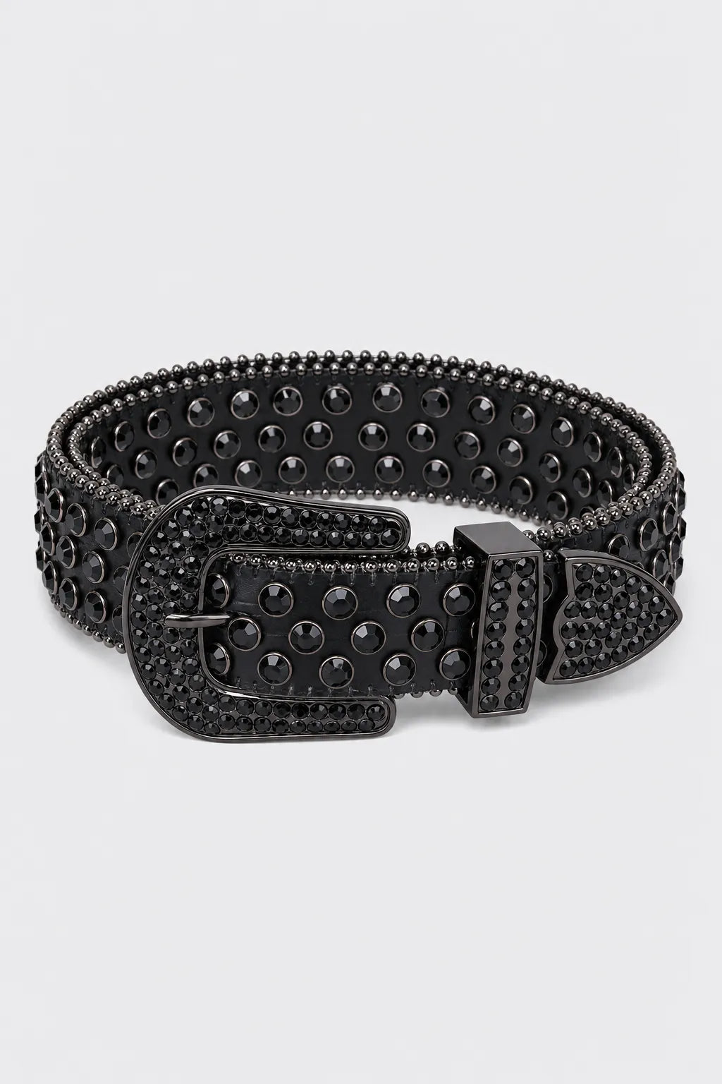 Ceinture strass noir — sur fond gris
