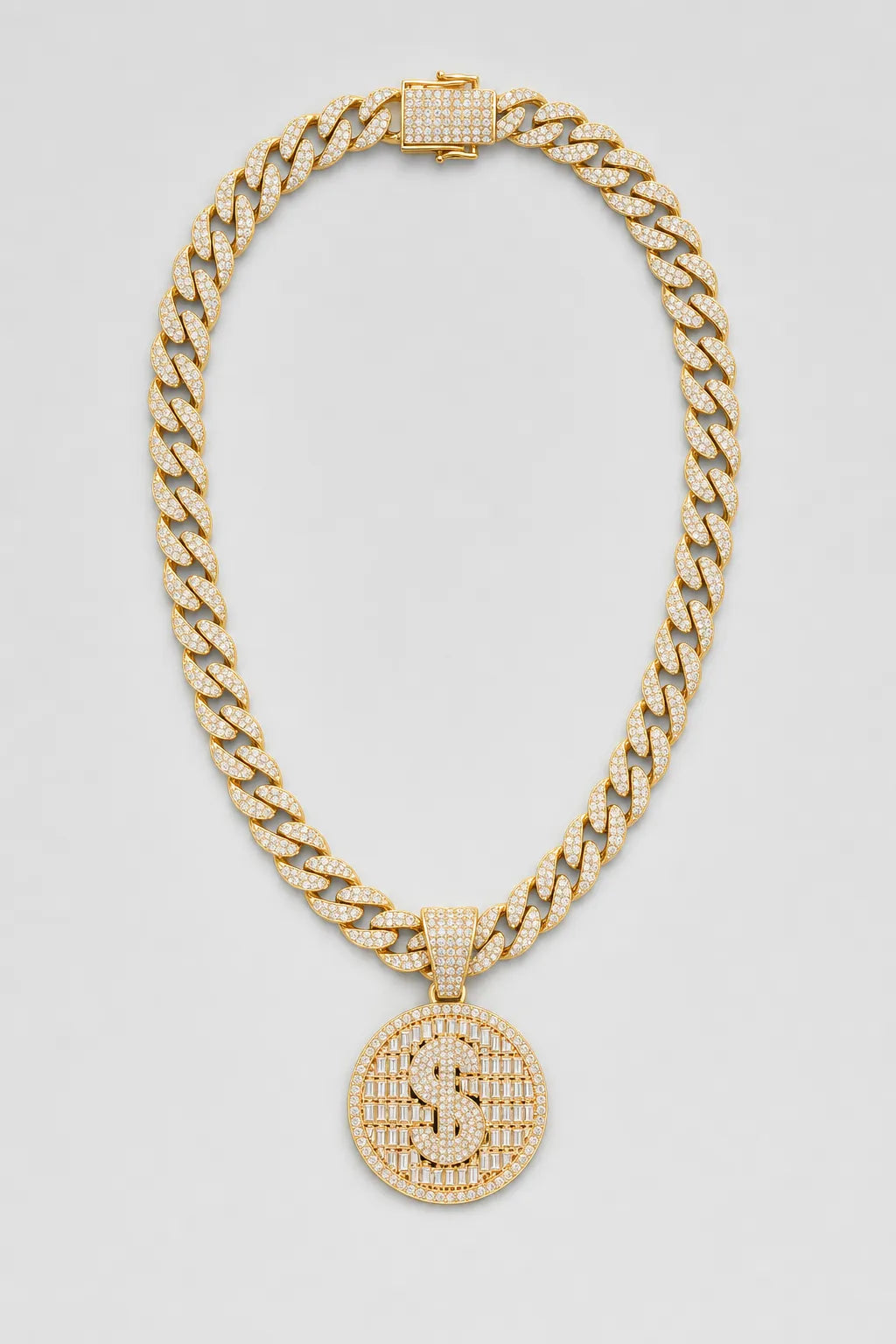 Collier Dollar bling bling — variante Or sur fond gris
