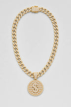 Collier Dollar bling bling — variante Or sur fond gris