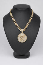 Collier Dollar bling bling — sur présentoir noir mat