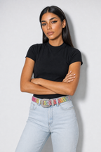 Diamond designer belt — porté sur fond gris