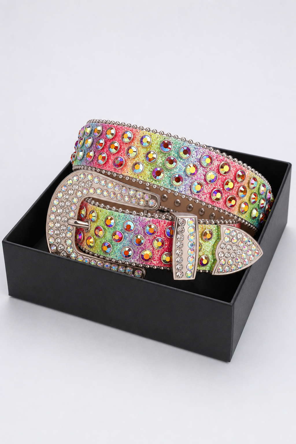 Diamond designer belt — sur présentoir noir mat