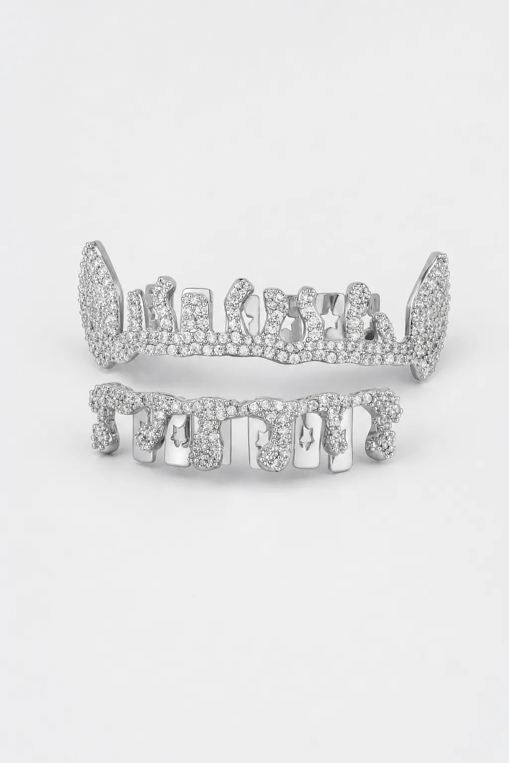 Flame grillz — sur fond gris - couleur Silver Set