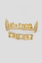 Flame grillz — sur fond gris - couleur Gold Set