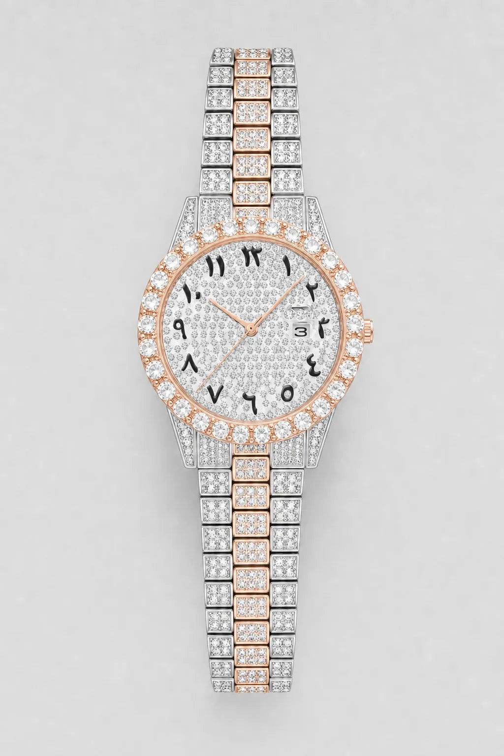Montre chiffre indien — variante Argent Or rose sur fond gris