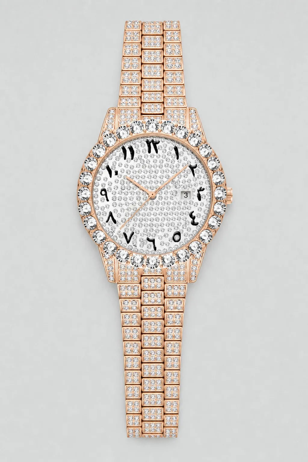 Montre chiffre indien — variante Or rose sur fond gris