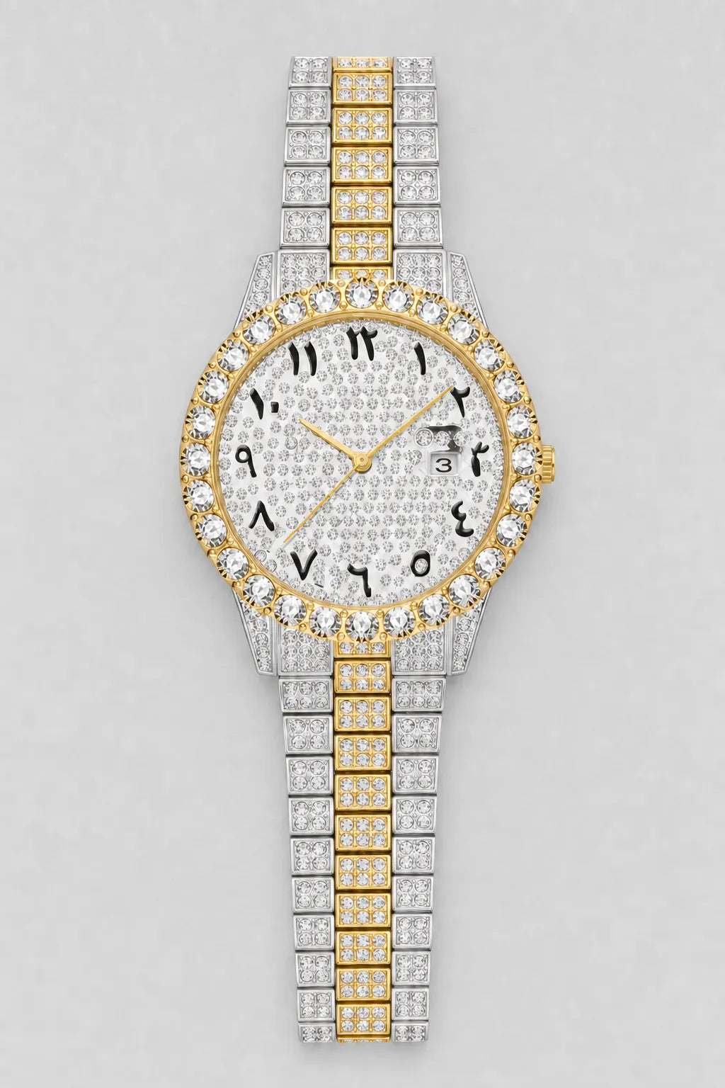 Montre chiffre indien — variante Or argent sur fond gris