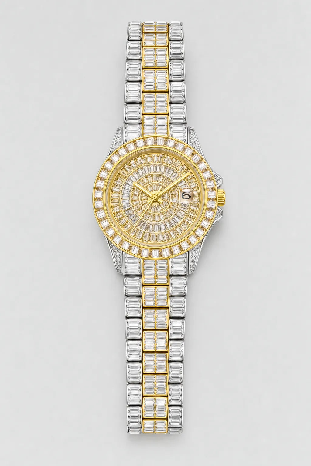 Montre drip — variante Or-Argent sur fond gris