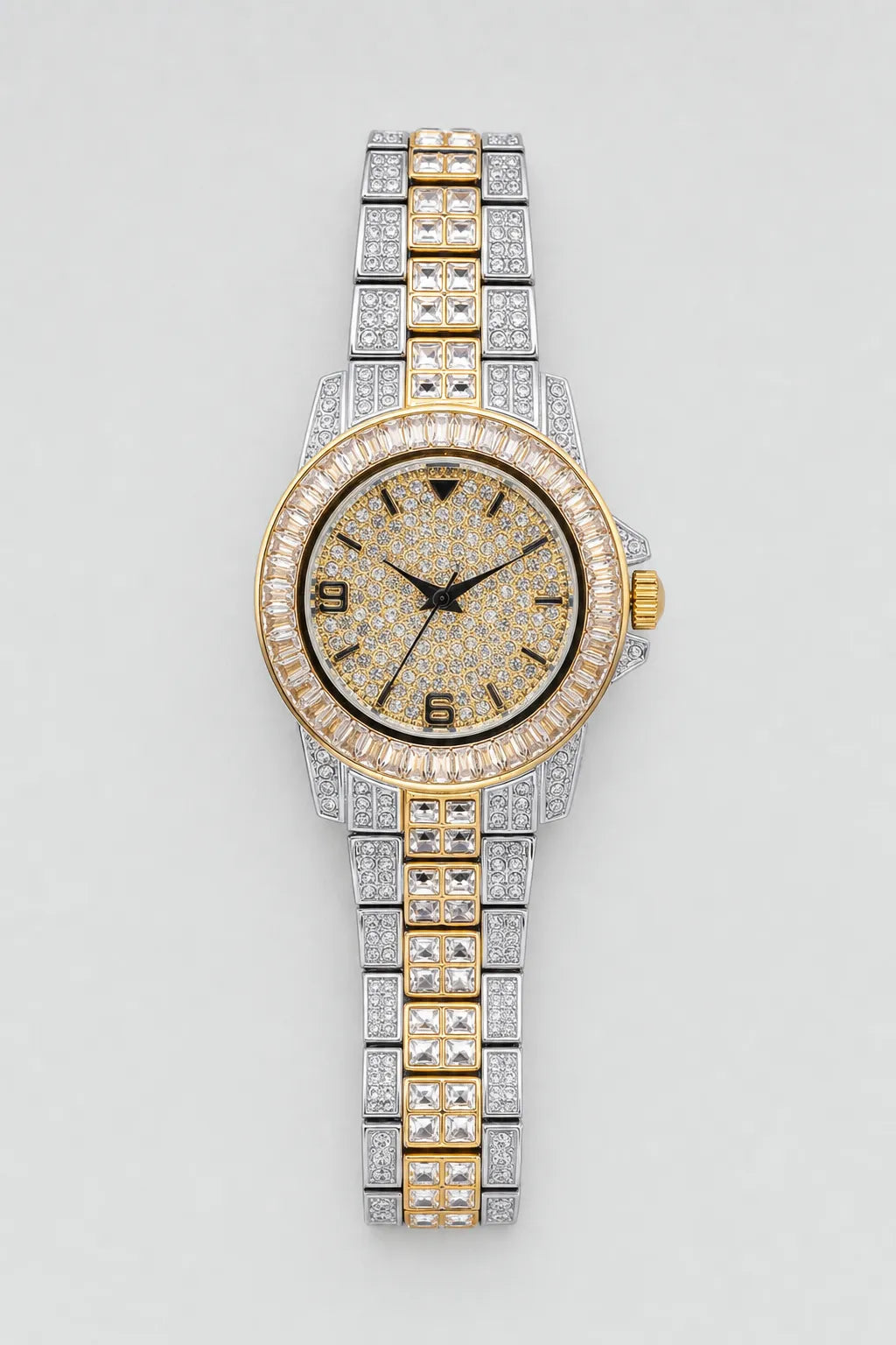 Montre Hip Hop — variante Or-Argent sur fond gris