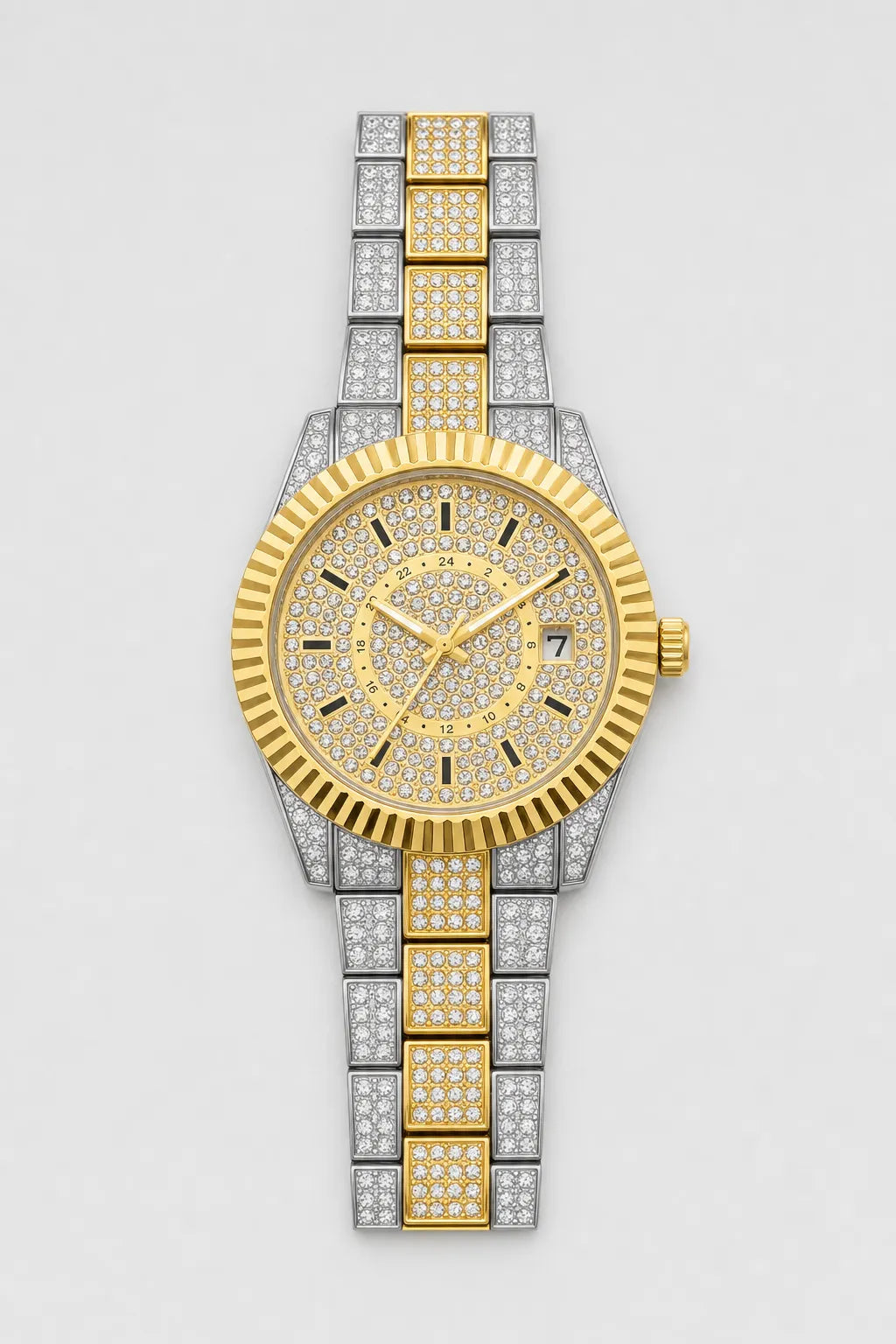 Montre La Fouine — variante Or/Argent sur fond gris