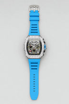 Montre Maes — variante Argent bleu sur fond gris