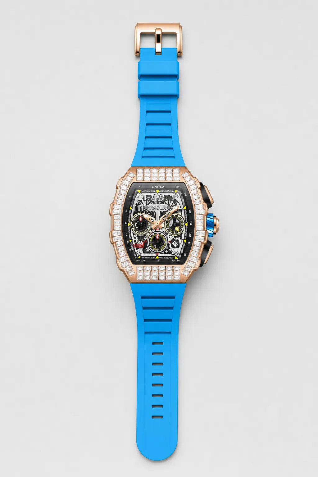 Montre Maes — variante Or Bleu sur fond gris