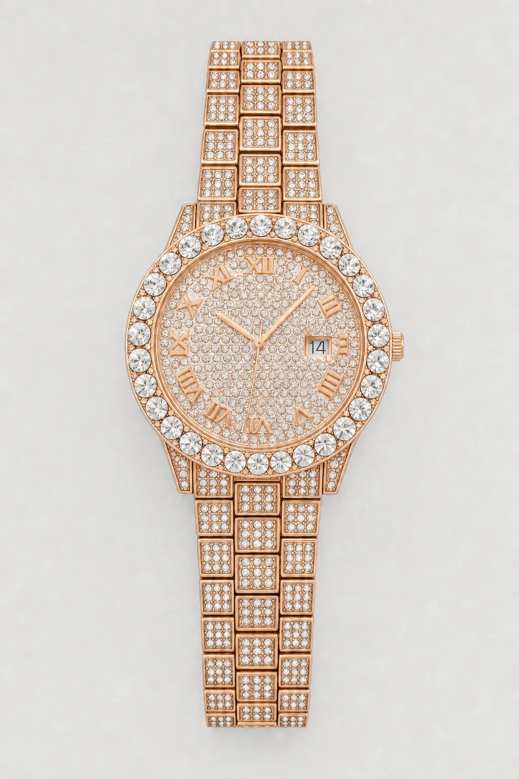 Montre Moissanite — variante Rose-Or sur fond gris