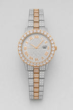 Montre Moissanite — variante Rose-Argent-Or sur fond gris
