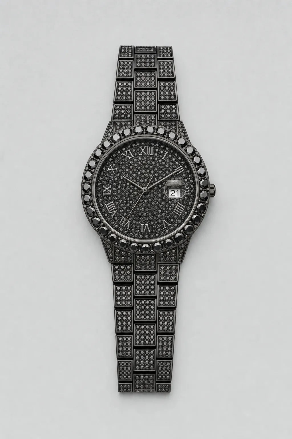 Montre Moissanite — variante Noir sur fond gris