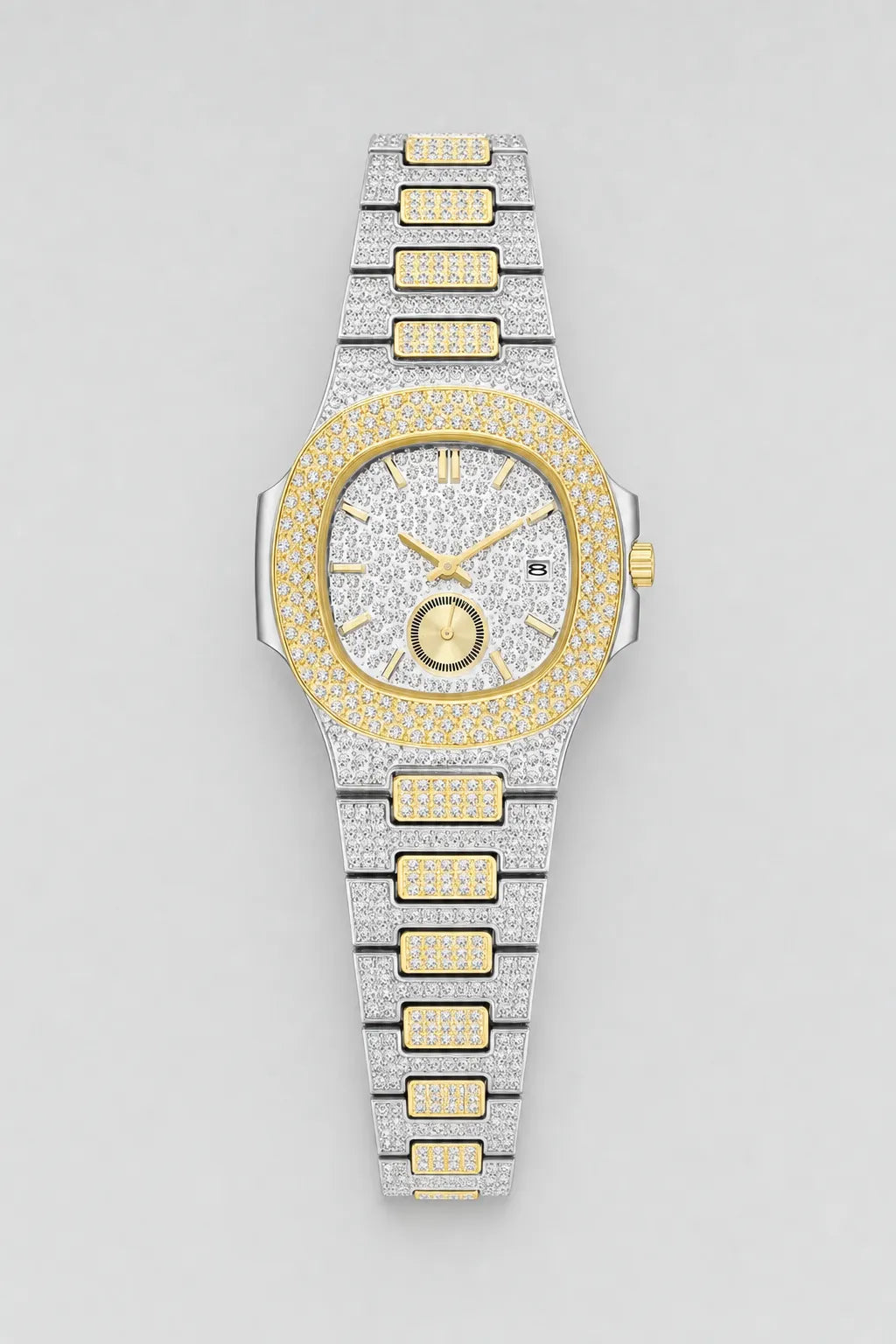 Montre rappeur américain — variante Argent-Or sur fond gris