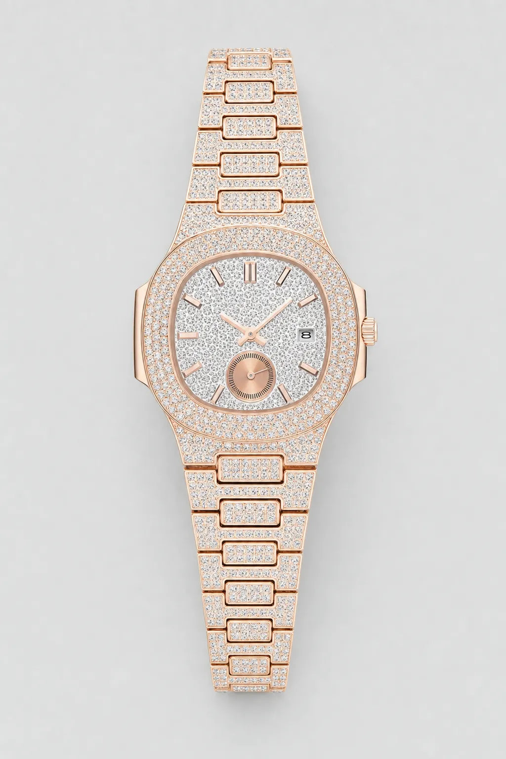 Montre rappeur américain — variante Rose-Or sur fond gris